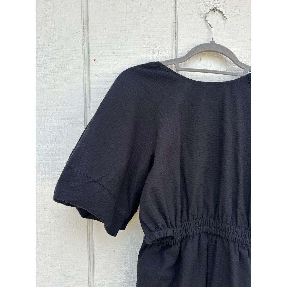 NWT Madewell Seersucker Black Dress, Puff Sleeves, Open‎ Lower Back, Sz S - Picture 7 of 12